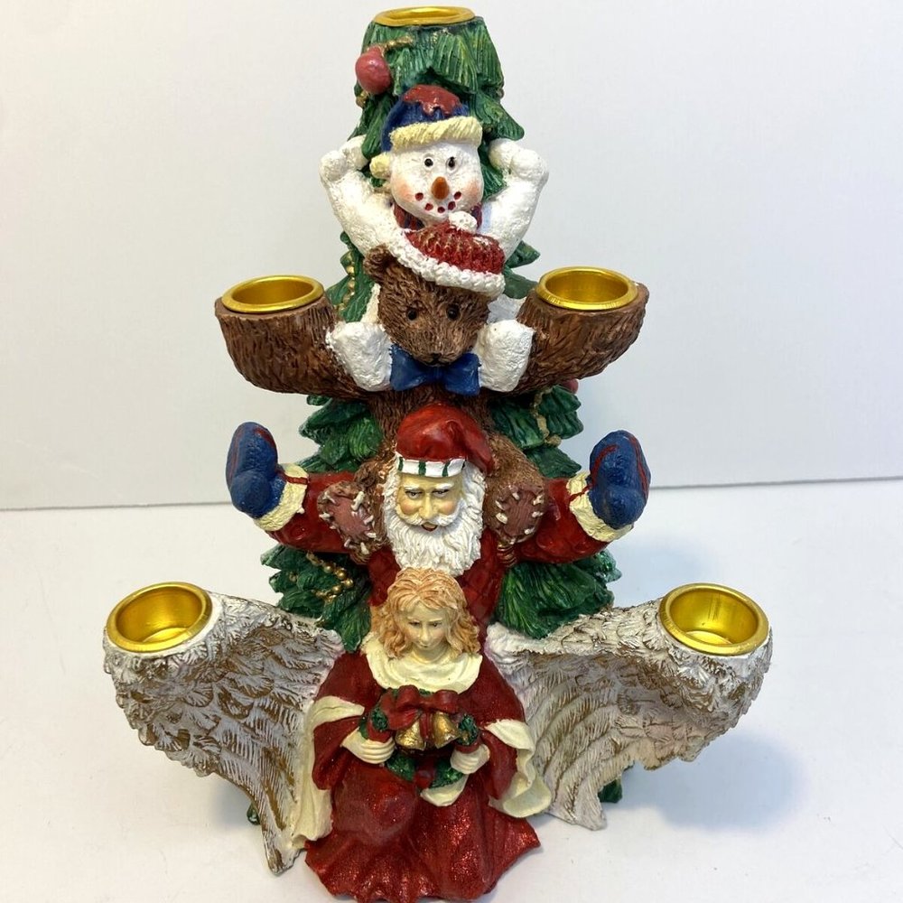 Christmas Tree 10.5" Tall Candelabra Snowman Teddy Bear Santa Clause Angel Stand